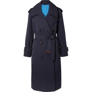 NWT Burberry The Regina Women Size 8 Wool Gabardine Long Trench Coat Navy $2,890